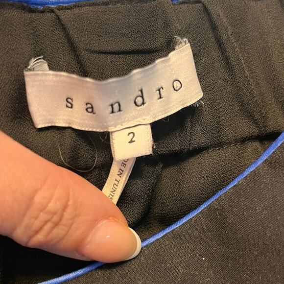 Sandro Paris Black Strapless Mini Dress with Blue Trim 2 - Picture 5 of 9